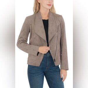 Anthropology CARINA FAUX SUEDE DRAPE MOTO‎ JACKET IN BUFF